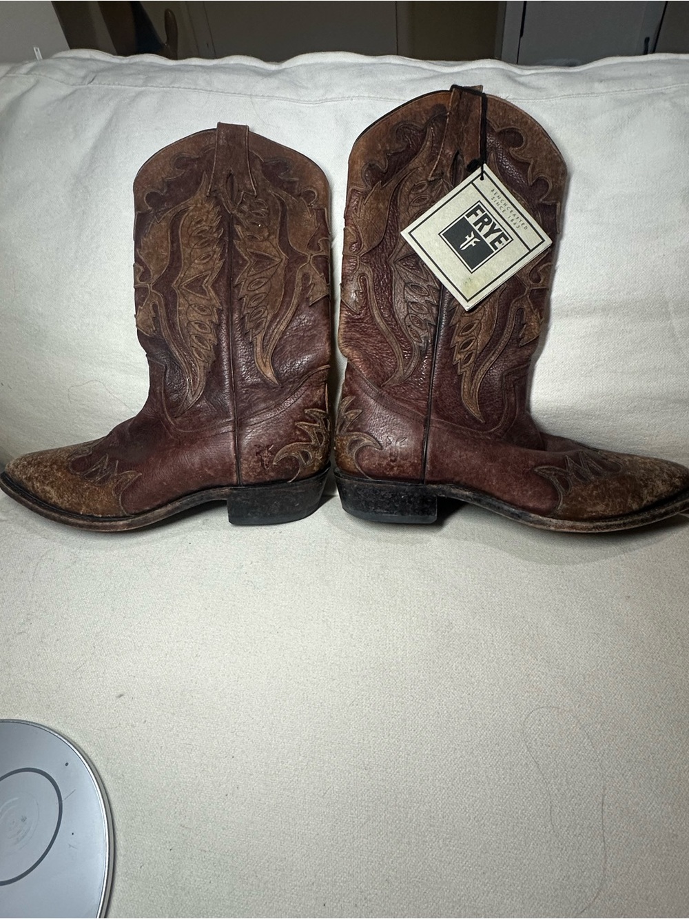 Frye Distressed Brown embroidered Leather Western Boots